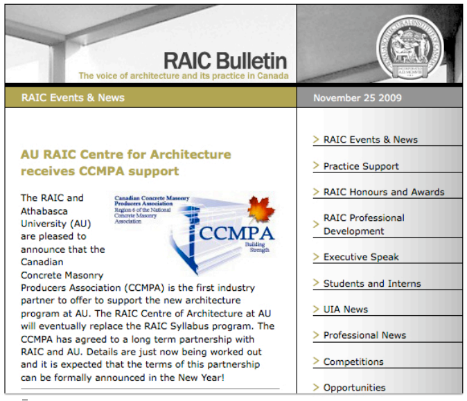 AU RAIC Centre for Architecture receives CCMPA support